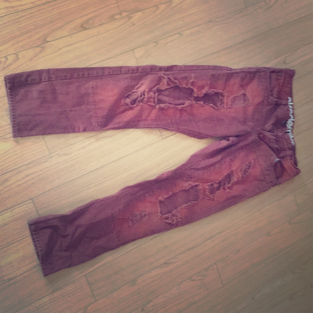 Burgundy Ripped Jeans